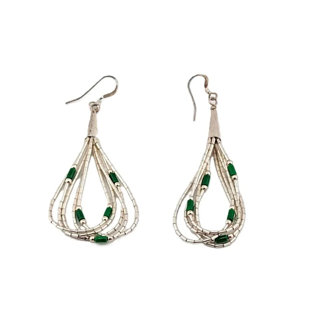 Navajo Silver &‎ Green Multi Strand Dangle Earrings | Southwestern Jewelry **